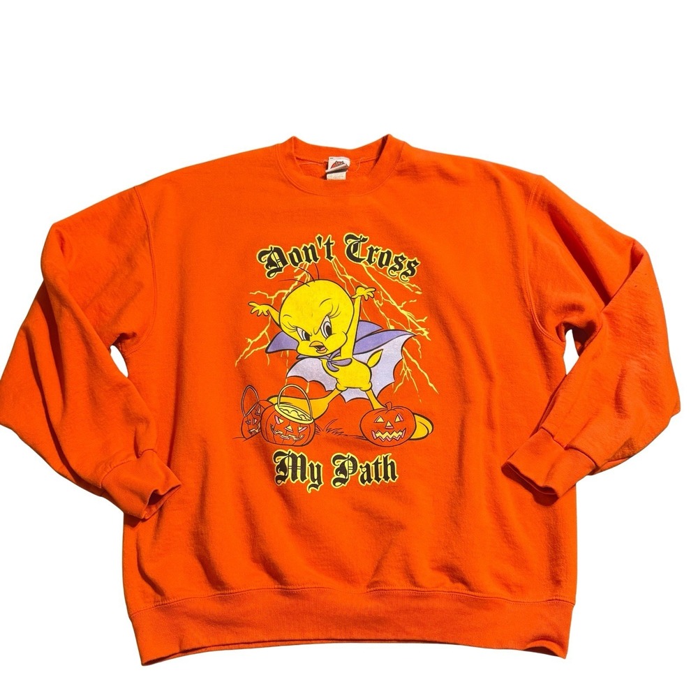 Vintage Looney Tunes Tweety Bird Halloween XL Sweatshirt Don't Cross My Path
